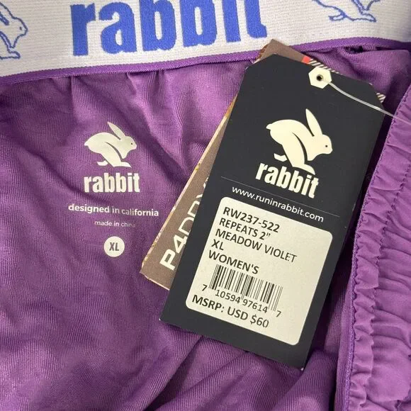 Rabbit Shorts Womens Extra Large Repeats 2 Inch Running Run Meadow Violet NEW XL - Picture 3 of 14